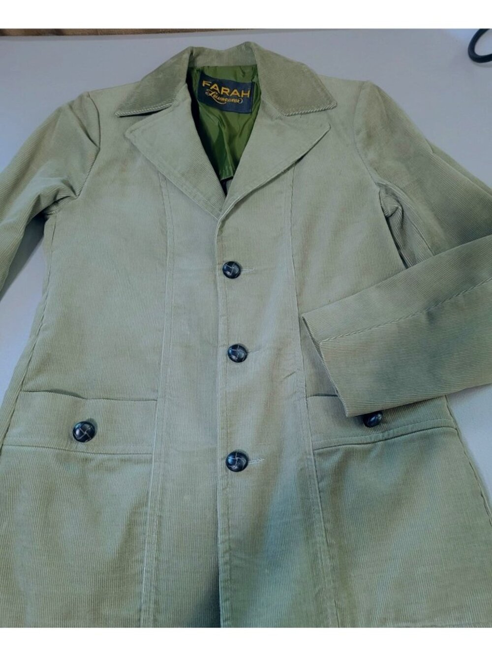 Farah Leisurewear Womens Vintage 70s Green Corduroy Button-Up Blazer Jacket S/M